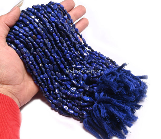 Natural Lapis Lazuli Smooth Tiny Nugget Shape Gemstone Beads,12.5"Blue Lapis Loose Gemstone Bead Handmade Straight Drill Tumble Bead Jewelry (22260)