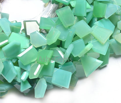 AAA Green Chalcedony Fancy Flat Nugget Gemstone Beads,Chryso Chalcedony uneven Shape table cut Faceted Slice Briolette Beads Jewelry Crafts (AG 18676 )