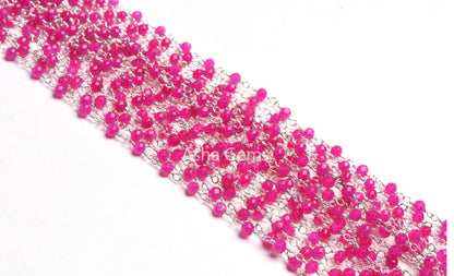 Beautiful Pink Chalcedony Hydro Faceted Rondelle Beaded Rosary Chain Silver Plated Wire 3,5,10 Feet Jewelry Making Finding, Wire Wrapped Chain SALE