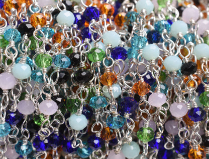 Beautiful Multi Color Disco Hydro Beads Rosary Chain By Feet, Mix Color Micro Cut Rondelle Chain Silver Plated Wire Wrap Chain Jewelry Craft