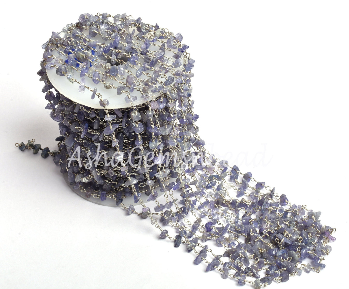 Beautiful Tanzanite Smooth uncut Chip Beads Rosary Chain, Natural Blue Tanzanite Nugget Rosary Chain , Silver Plated wire Beaded Chains SALE