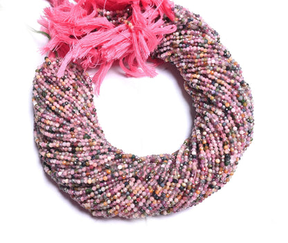 2.25 mm Beautiful Multi Tourmaline Micro Cut Rondelle Faceted Gemstone Tiny Beads,13" Fine Quality Disco Pink Tourmaline Beads Jewelry Craft