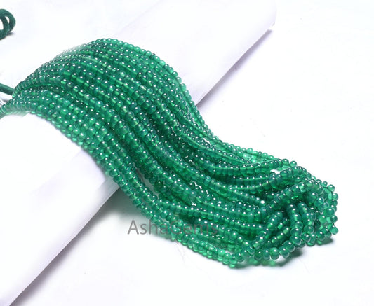 AAA Quality Green Onyx Smooth Rondelle Gemstone Beads,16" Strand Onyx Beads, Beautiful Green Onyx Plain Roundelle Handmade Bead Jewelry SALE