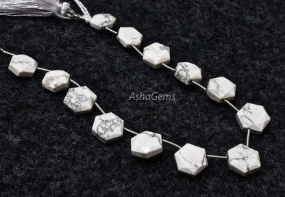 Howlite Faceted Hexagon Shape Gemstone beads,10.5-12 mm White Howlite Fancy 6 Corner Beads, Howlite Beads Briolette For Jewelry Making Craft