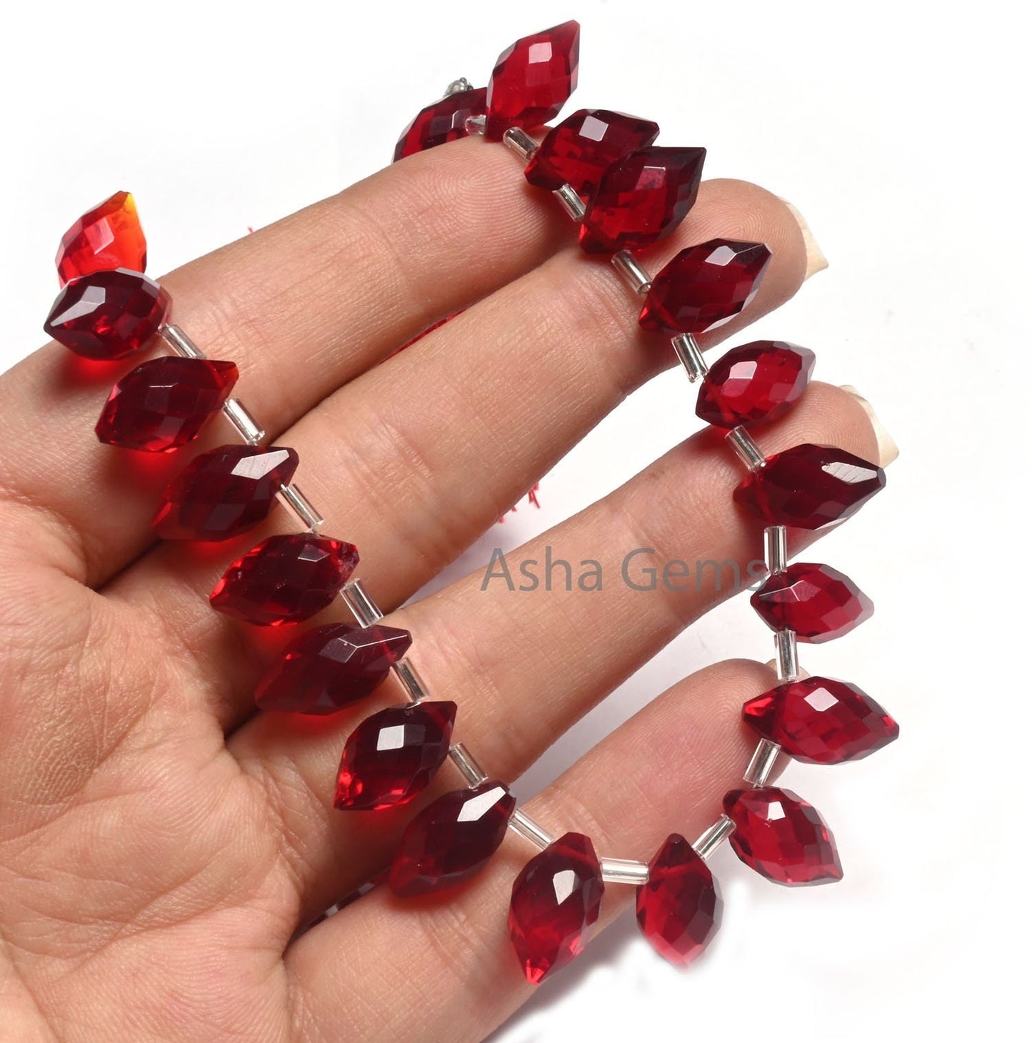 Beautiful Red Quartz Hydro Fancy Barrel Shape Faceted Beads, AAA Red Ruby Color Hydro Fancy Loi Shape Pointed Briolette Beads Jewelry Crafts