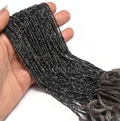 2 mm Natural Hematite Micro Cut Beads,12.5" Fine Quality Gunmetal Faceted Rondelle Tiny Gemstone Beads Jewelry Making Craft,Hematite Beads