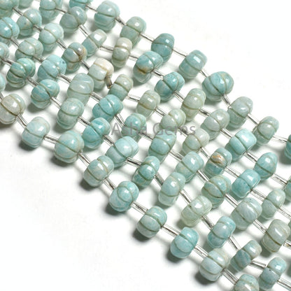 Blue Amazonite Carving watermelon Beads, Natural Amazonite Carved Pumpkin Gemstone Beads, Fine Amazonite Carve Handmade Bead Jewelry Crafts