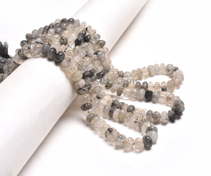 Rutilated Quartz Carving Watermelon Beads, Natural Black Rutile Carved Pumpkin Handmade Carve Gemstone Beads Rutile Bead Jewelry Craft SALE