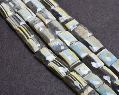 Beautiful Green Blue Boulder Opal Fancy Chiclet Shape Beads,8" Boulder Opal Faceted Rectangle Bead For Jewelry Craft, Boulder Opal Bead SALE