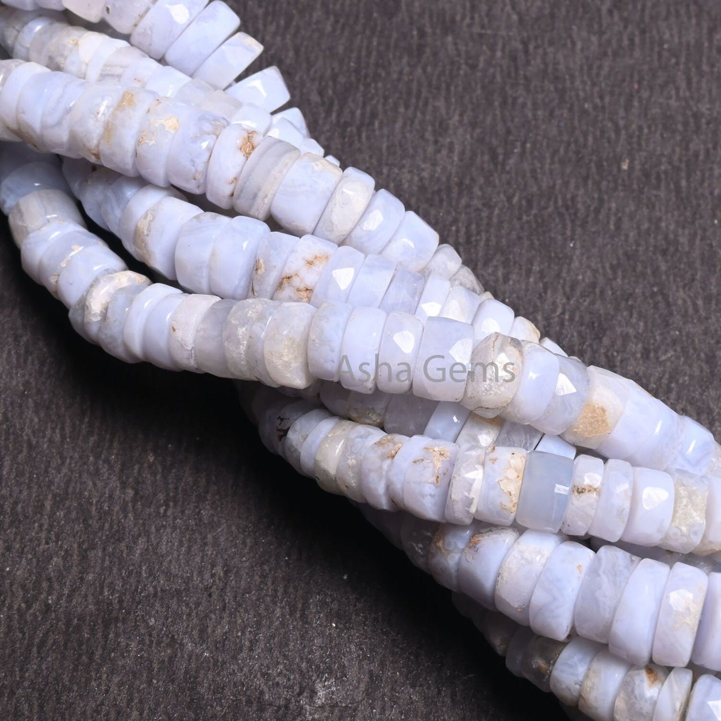 Natural Blue lace Agate Faceted Tyre Gemstone Loose Beads,16" Strand Blue Lace Agate Indian Cut Flat Wheel Shape Beads Jewelry Making Crafts