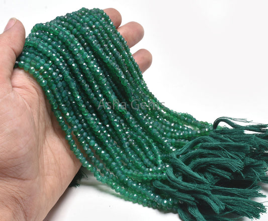 Beautiful Natural Green Onyx Faceted Rondelle Shape Gemstone Beads,13" Strand Green Onyx Beads, Fine Quality,Green Onyx Beads Jewelry Making