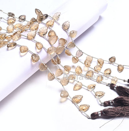 Beautiful Beer Quartz Fancy Leaves Shape Carving handmade Beads, AAA natural Bear Quartz Carve Pear Briolette Gemstone Teardrop Bead Jewelry