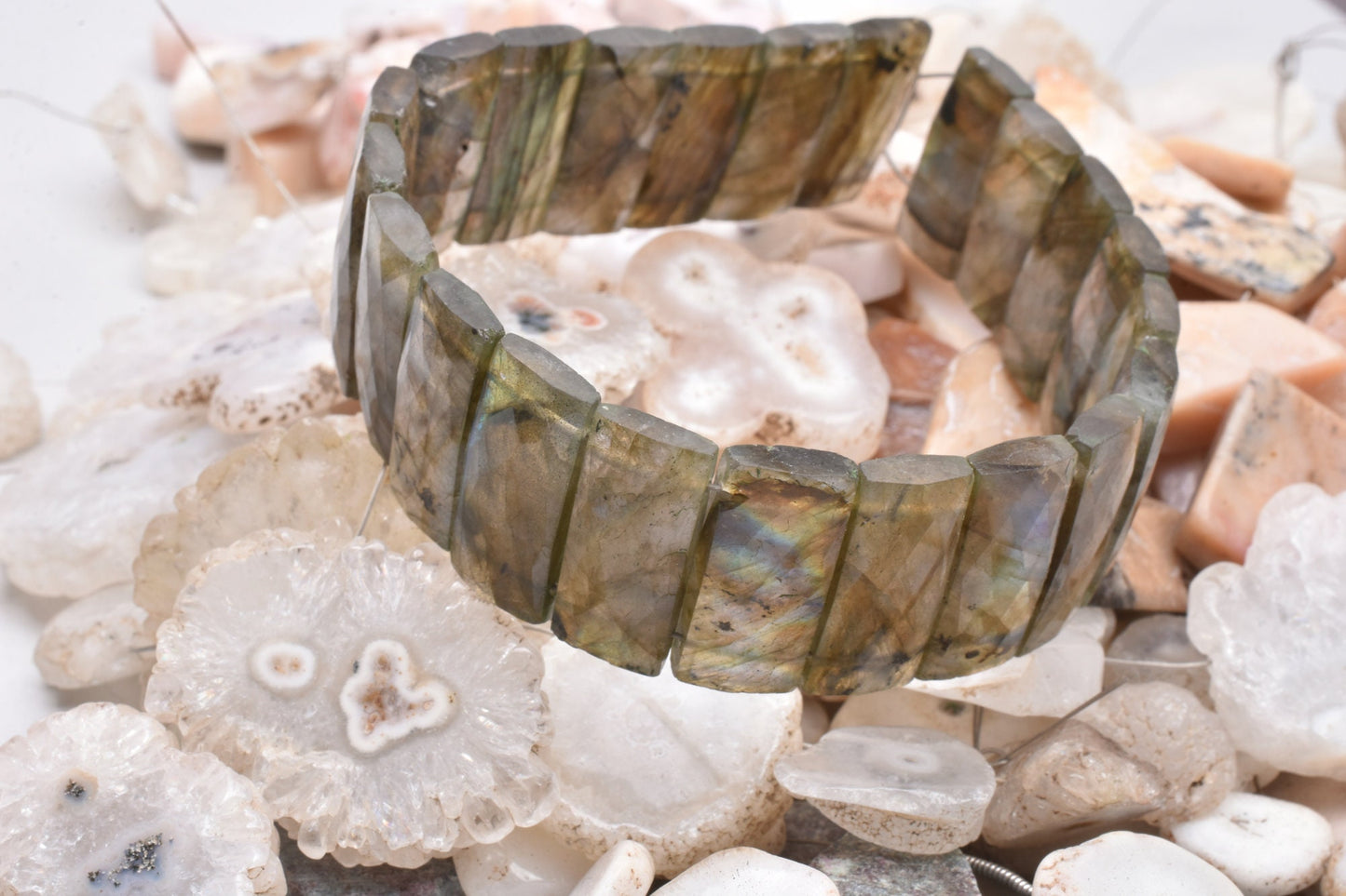 Beautiful Multi Fire Labradorite Faceted Rectangle Shape Beads, Natural Labradorite Fancy Chiclet Beads For Bracelet, Double Drill Bead SALE