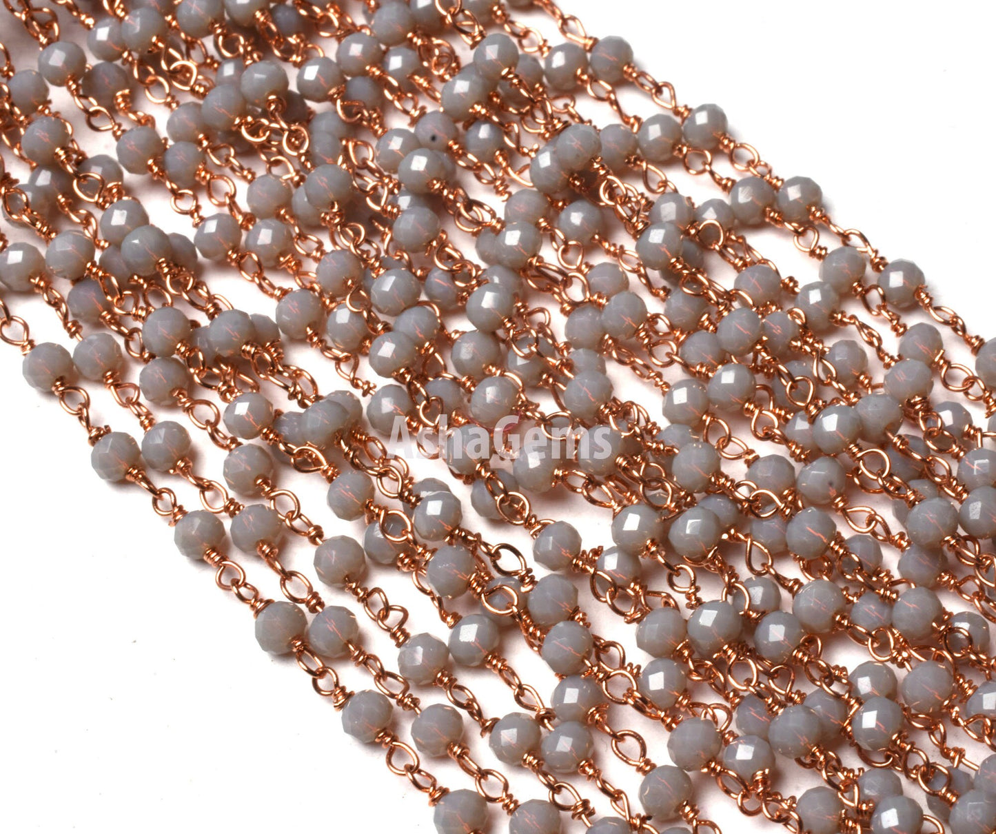 AAA Grey Moonstone Hydro Rondelle Faceted Beads Rosary Chain By Feet,3 mm Rose Gold Plated Wire Wrap Chains For Jewelry Making Necklace SALE