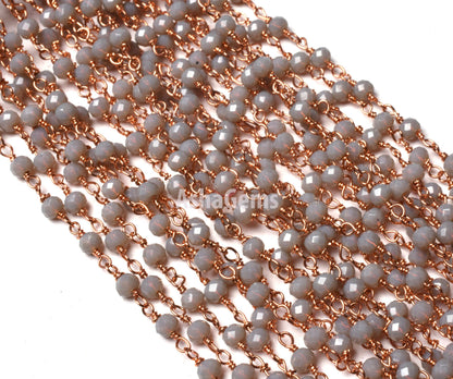 AAA Grey Moonstone Hydro Rondelle Faceted Beads Rosary Chain By Feet,3 mm Rose Gold Plated Wire Wrap Chains For Jewelry Making Necklace SALE