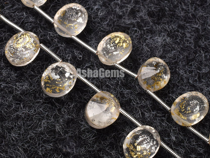 Crystal Quartz Gold Foil Doublet Oval Shape Beads Quartz Doublet Cut Stone Side Drill Beads,7 inch Gemstone Faceted Cabochons Oval Beads