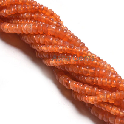 Fine Orange Carnelian Smooth Rondelle Shape Beads, Natural Carnelian Plain Handmade Tiny Gemstone Beads, Carnelian Bead Jewelry Crafts SALE