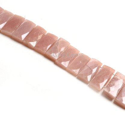 AAA Peach Moonstone Fancy Chicklet Beads,8" Strand Natural Pink Moonstone Faceted Rectangle Beads, Moonstone Beads For Bracelet Jewelry DIY