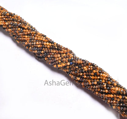 2.2 mm AAA Top quality Tiger Eye Micro Cut Beads,13" Strand Tiger Eye Faceted Machine Cut Rondelle Shape Gemstone tiny Beads Jewelry Makings