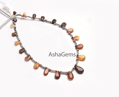 Shaded Brown-Yellow Ethiopian Opal Smooth Pear Beads,9"Strand Natural Welo Fire Ethiopian Opal Plain Teardrop Gemstone Bead Necklace Jewelry