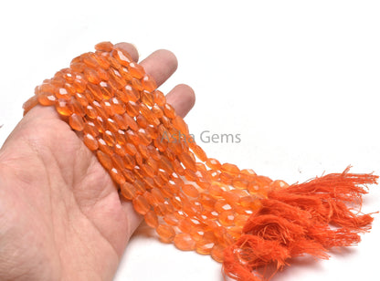 AAA Quality Carnelian Oval Shape Hand Cut Beads,14" Natural Orange Carnelian Faceted Oval Briolette Indian Cut Beads, Carnelian Bead Jewelry