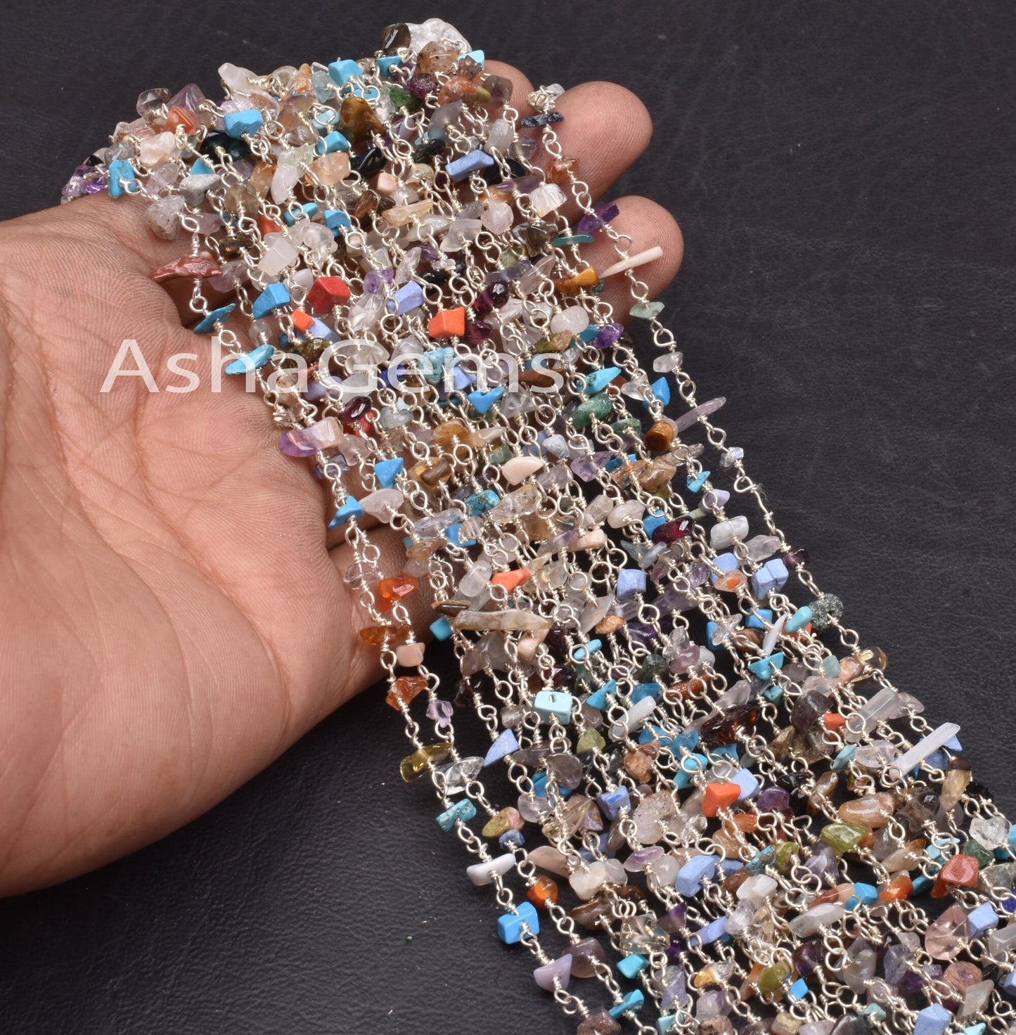 Natural Multi Disco Uncut Chips Rosary Chain silver Plated Wire Bulk Roll, multi Color Gemstone Beads Chain Beaded Rosary Chain By Foot SALE