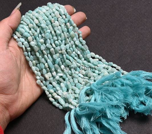 Natural Blue Amazonite Smooth Tiny Nugget Gemstone Loose Beads, Fine Amazonite Handmade Uneven Tumble Shape Straight Drill Bead Jewelry SALE