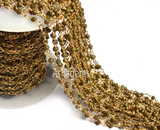 Beautiful Hina Green Jaspar Hydro faceted Beads Rosary Chain Gold Plated Wire Wrap Rondelle Beaded  handmade Chain Jewelry Making Craft SALE