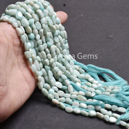 Natural Amazonite Smooth Nugget gemstone Beads,13"Beautiful Blue Amazonite Handmade Plain Tiny Nugget Straight Drill Bead Jewelry Craft SALE