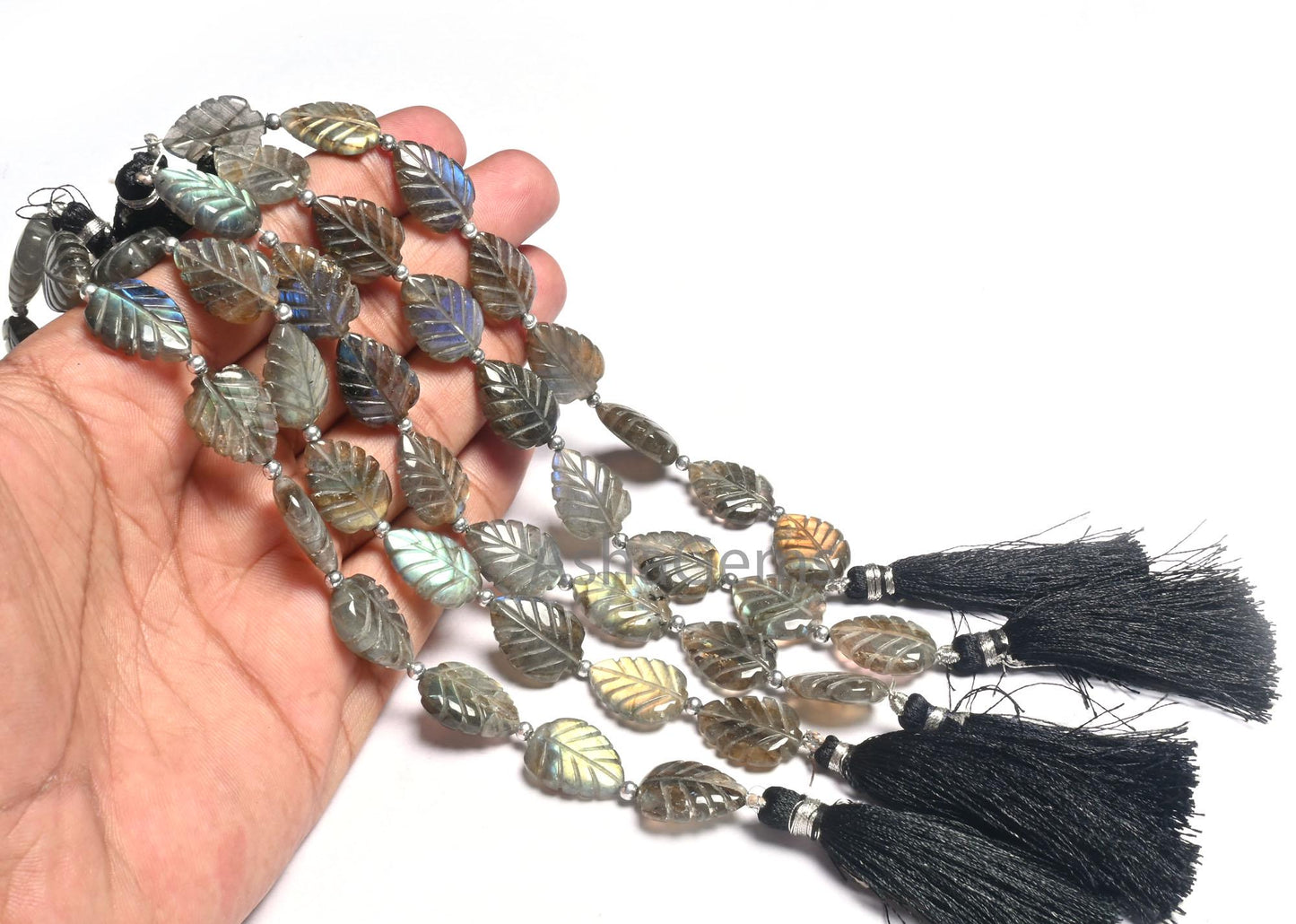 Fine Labradorite Fancy carving Leaf Shape Straight Drill Beads, Natural Flash labradorite handmade Carved Pear Gemstone Beads Jewelry Crafts
