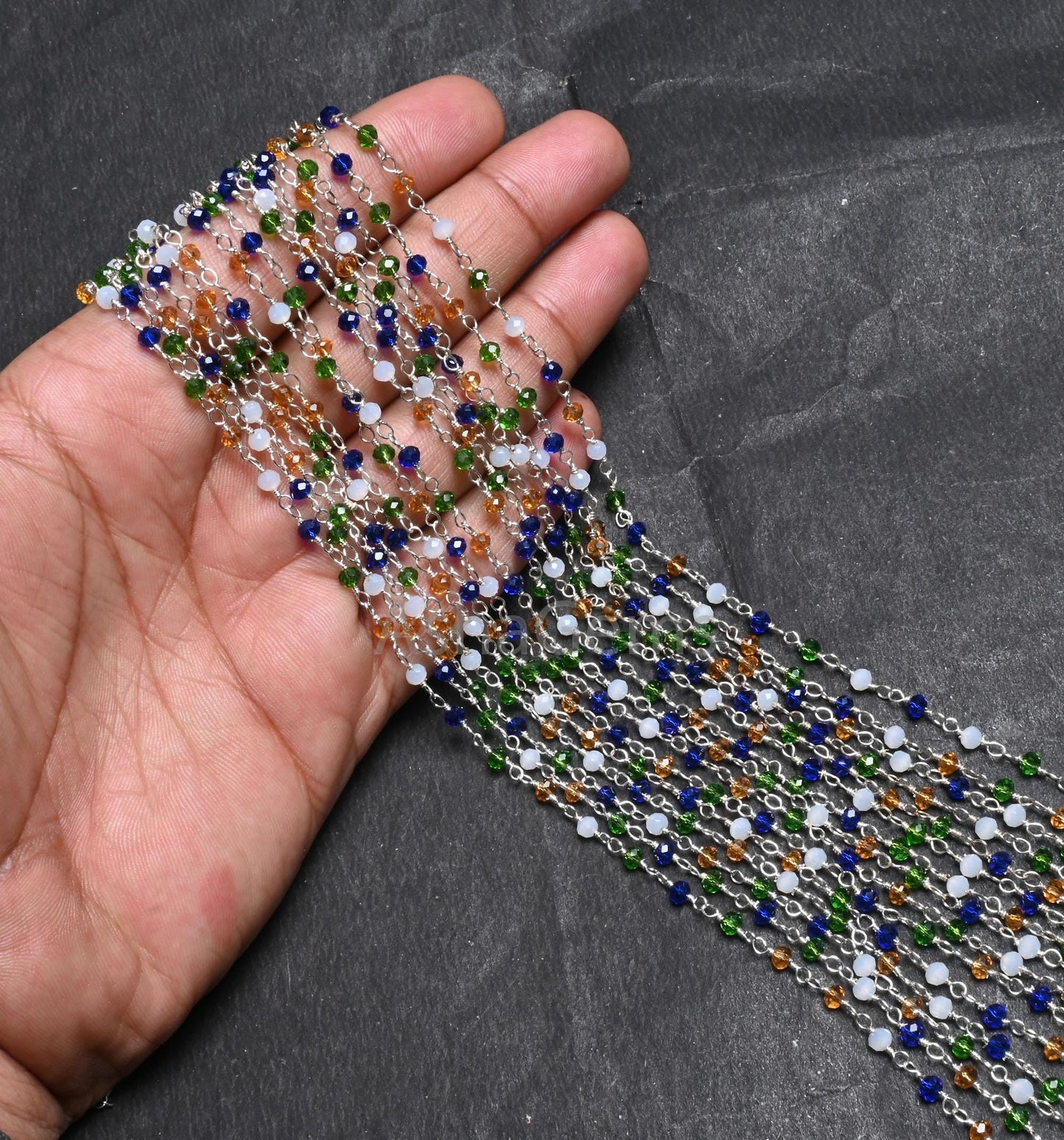 Beautiful Multi disco Hydro Faceted Rondelle Beads Rosary Chain Silver Plated Wire Wrap Bulk Roll Chain Jewelry Making Craft,3-3.5 mm SALE