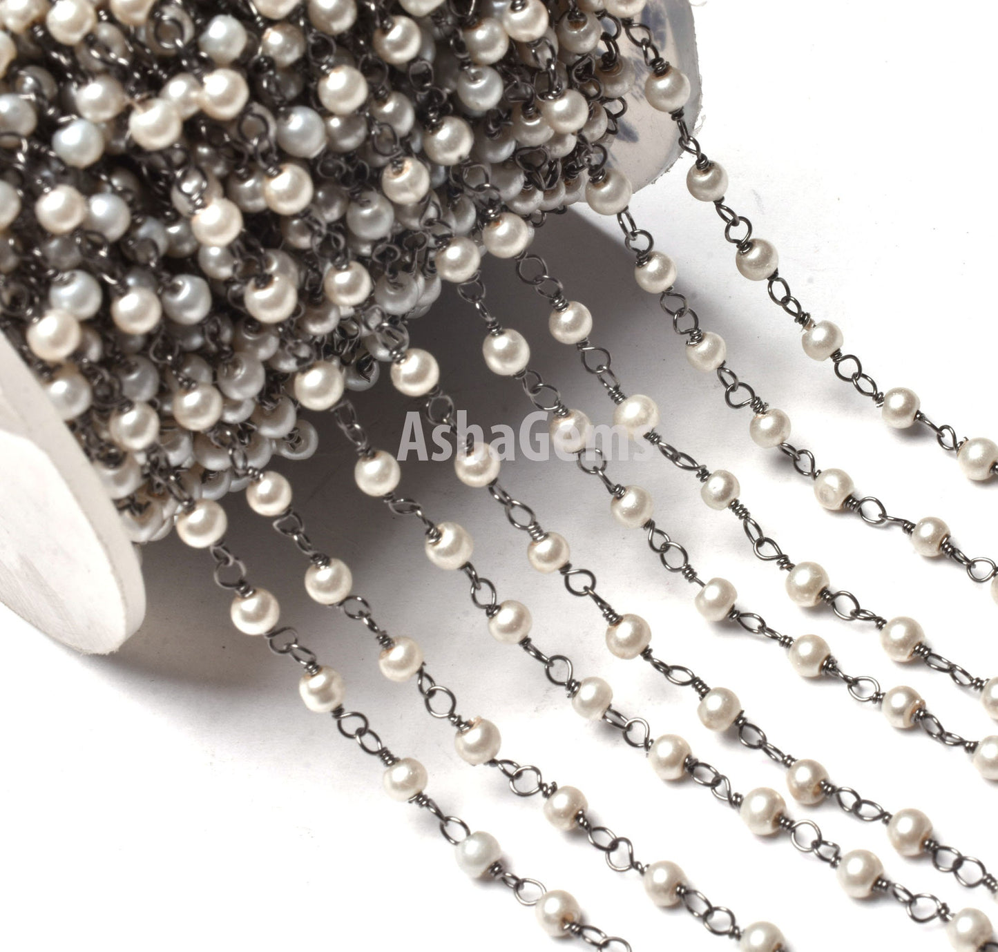 Pearl Hydro Rondelle Smooth Hydro Beaded Rosary Chain,Black Metal Plated,Jewelry Making Chain,Finding, Wire Wrapped Chain,3-3.5mm ,Gunmetal