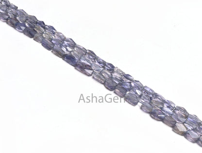 14" Natural Blue Iolite Faceted Rectangle Shape Gemstone Beads, Iolite Indian Cut fancy Long Rectangle Briolette handmade Beads Jewelry SALE