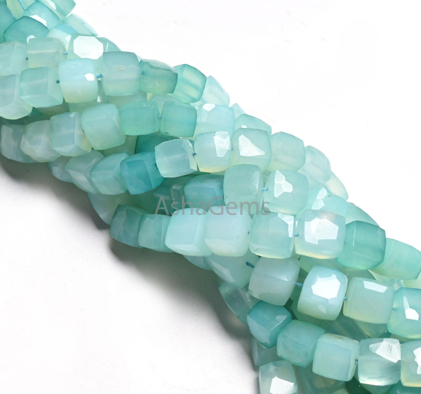 Beautiful Blue Chalcedony Faceted 3D Cube Box Gemstone Beads, Shaded Sky Blue Chalcedony Box Indian Cut Chalcedony Bead Jewelry making Craft