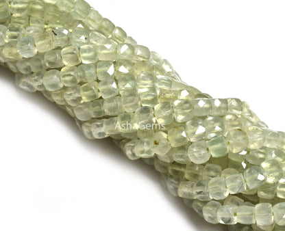 Beautiful Prehnite Faceted 3D Cube Box Beads,13" Strand,4mm, Beautiful Green Prehnite Box Shape Beads,Prehnite Loose Bead Jewelry Craft SALE