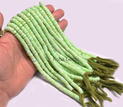 Beautiful Mint Green Opal Smooth handmade Tyre Shape Beads,13" parrot Green Opal wheel Gemstone Center Drill Beads, Fine Opal Beads Jewelry