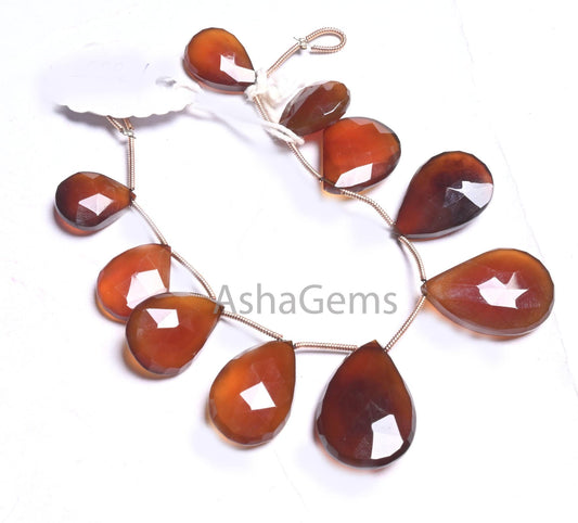 Beautiful Honey Brown Chalcedony Faceted Pear Beads, Fine Shaded Brown Chalcedony Teardrop Briolette Side Drill Gemstone Beads Jewelry SALE ((AG 18665))