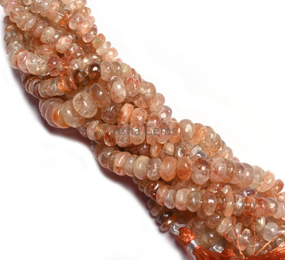 Natural Sunstone Rondelle Shape Gemstone Loose Beads, Shaded Red Sunstone Uneven Handmade Rondelle Beads, Sunstone bead Jewelry Making Craft