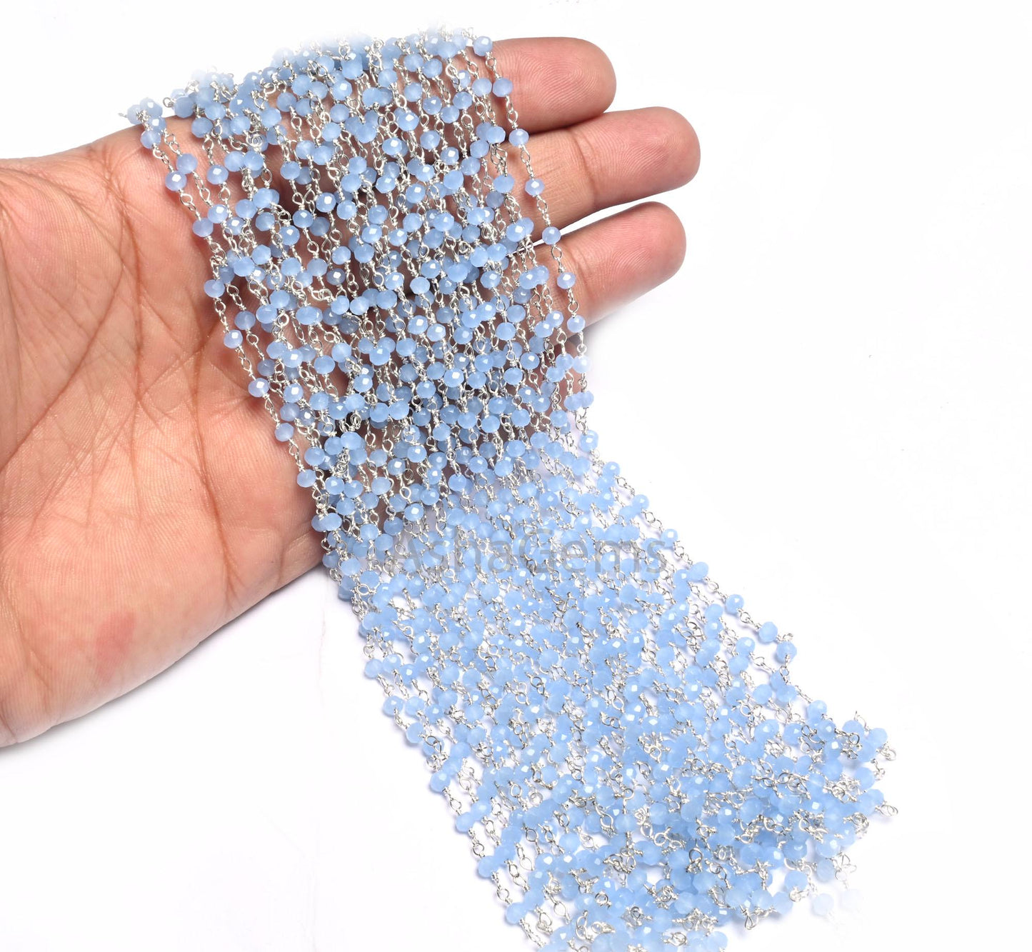1,5,50 Aqua Blue Chalcedony Hydro Rondelle Faceted Beads Rosary Chain,3mm Silver  Plated Wire Wrap Beaded  Chains Jewelry Necklace