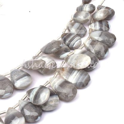 Grey Banded Agate Faceted Pear Shape Beads ,Boulder Agate Teardrop Gemstone Bead Faceted Briolette, Agate Beads Fancy Jewelry Craft Jewelry