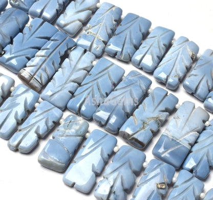 Beautiful Blue Oregon Opal Carved Rectangle Shape Beads,8"Strand Blue Opal Carve Beads, Opal Side Drill Carving Chiclet Bead Blue Opal Fancy