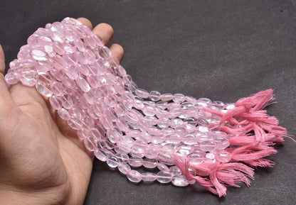 Natural Rose Quartz Smooth Oval Gemstone Beads,12" Strand Pink rose Quartz Plain Handmade Uneven Oval Shape Loose Beads Jewelry Crafts SALE