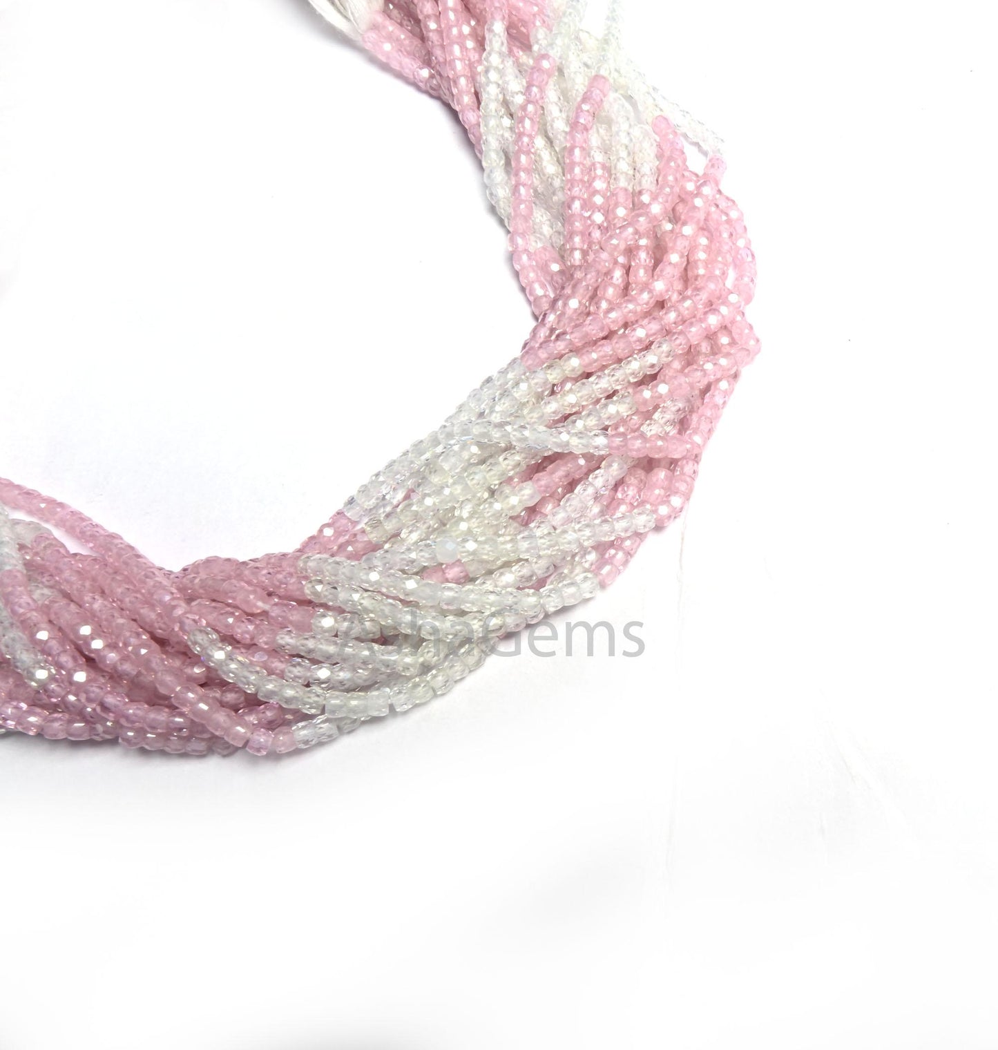 Beautiful Pink white Zircon Faceted Rondelle beads,3 mm Multi Shaded Cubic zircon Faceted Beads,13" Strand Shaded Zircon Beads For Jewelry