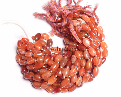 Natural Carnelian Fancy Barrell Shape smooth Gemstone Beads,8" Shaded Red Orange Carnelian Uneven Handmade Straight Drill Bead Jewelry Craft