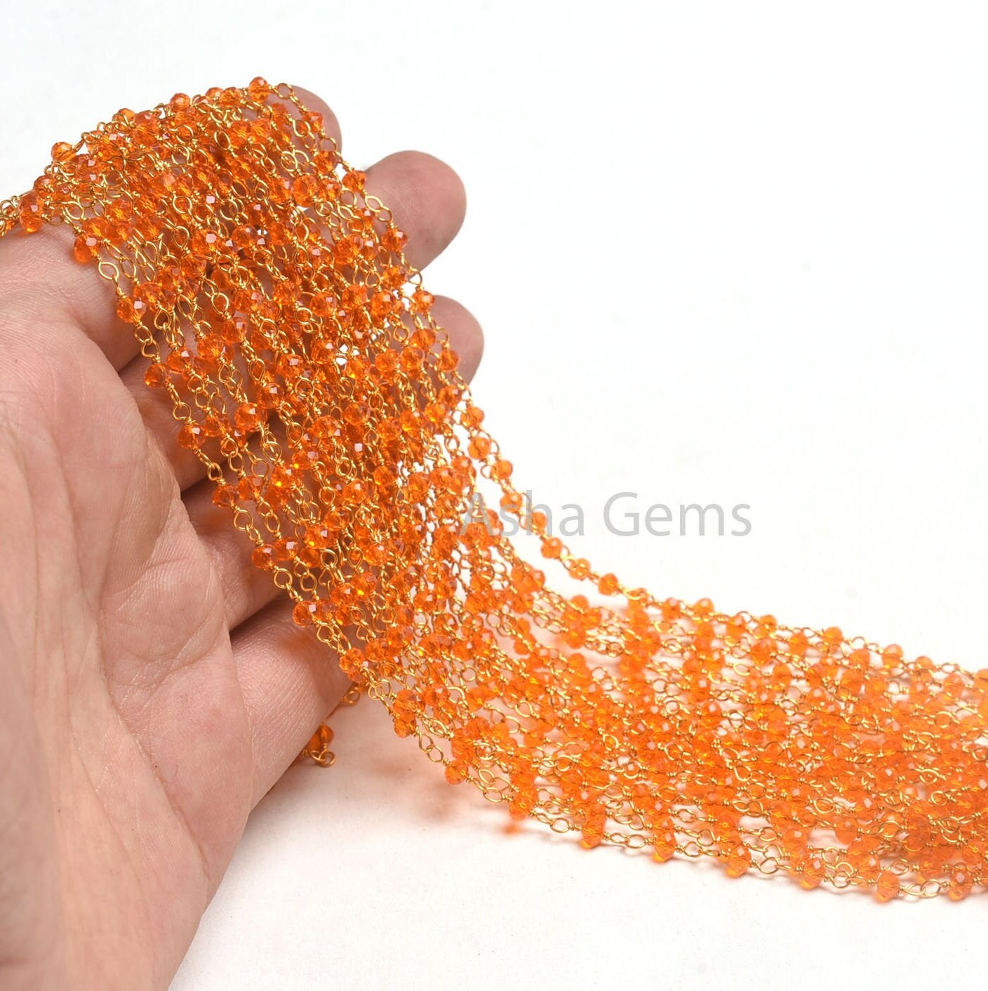 AAA Fanta Orange Hydro Faceted Rondelle Beads Rosary Chain,3-3.5 mm Gold Plated wire Wrap Handmade Rosary Chain By Feet Jewelry making Craft