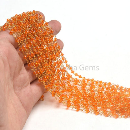 AAA Fanta Orange Hydro Faceted Rondelle Beads Rosary Chain,3-3.5 mm Gold Plated wire Wrap Handmade Rosary Chain By Feet Jewelry making Craft