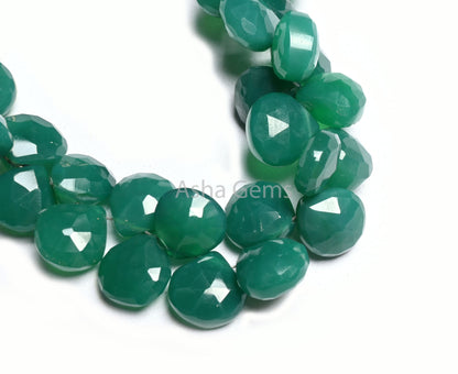 Green Onyx Faceted Heart Shape faceted Gemstone Beads,7" Both Side Loop Green Onyx Heart Briolette Side Drill Bead Jewelry Making Craft SALE