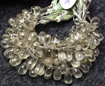 Natural Green Amethyst Faceted Drops Shape Beads, Amethyst Side Drill Drops Green Amethyst Teardrop Beads Briolette, Handmade Jewelry SALE