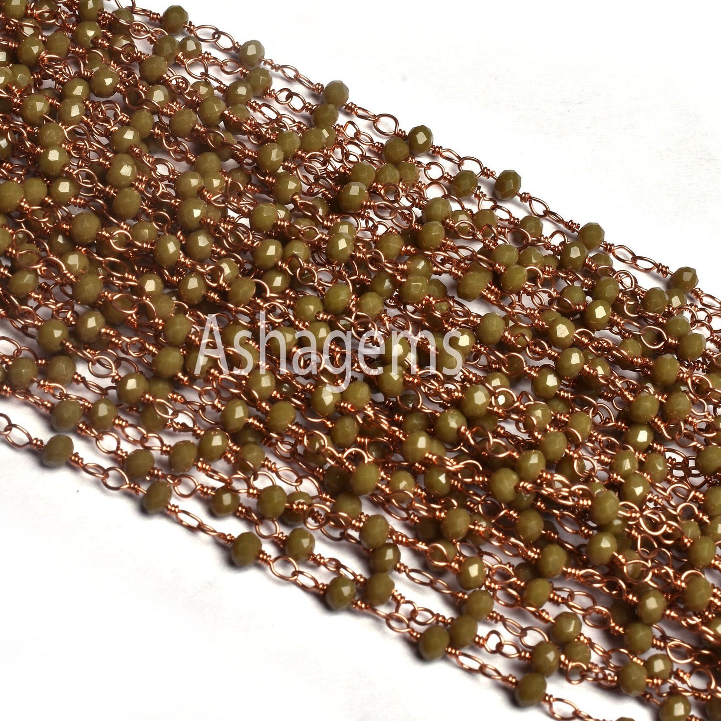 Beautiful Hina Green Jasper Hydro Beads Rosary Chain By Feet Rose Gold Plated Copper Wire Wrap Rondelle Faceted Bead Chains Jewelry Necklace