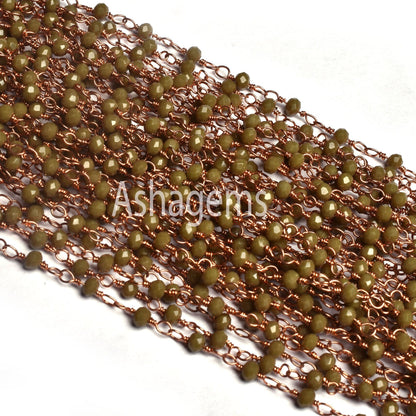Beautiful Hina Green Jasper Hydro Beads Rosary Chain By Feet Rose Gold Plated Copper Wire Wrap Rondelle Faceted Bead Chains Jewelry Necklace